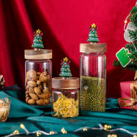 New Christmas Tree Santa Food-Grade Glass Storage Jars Candy Tank Multigrain Tea Box With Lid Sealed Storage Bottle Container