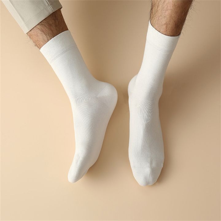 10-pairs-socks-for-business-men-100-cotton-mid-tube-sweat-absorbing-large-socks-summer-solid-color-mid-calf-sokken