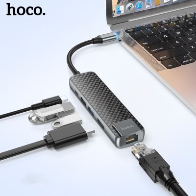 HOCO USB C ฮับ Type C เป็น HDMI-USB ที่เข้ากันได้ USB 3.0อะแดปเตอร์ OTG 4K 30Hz RJ45 PD60W USB C Dock สำหรับ MacBook Air Pro 2020ข้อมูล Tansfer Feona