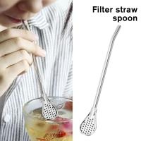 Reusable Steel Straw Spoon Filtered Drinking Straw For Drinks Strainer Tea And With Spoon Practical G7B6