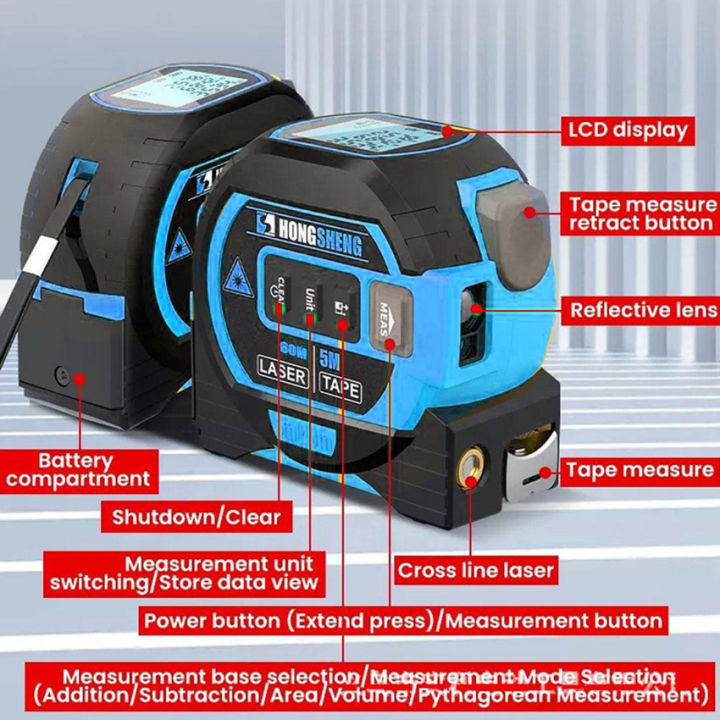 จอ-lcd-ตลับเมตร3-in-1เลเซอร์วัดระยะทาง5ม-พร้อมไฟหลังเครื่องวัดเมตรอุปกรณ์การวัดอาคาร