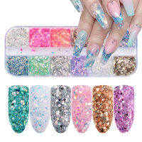 12 กริด Gradient สี Candy Mermaid Flake Glitter Hexagon Sequins ผง 3D แต่งเล็บเล็บ Paillettes เคล็ดลับการตกแต่ง-Souyine