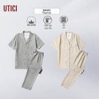 UTICI pajamas ชุดนอนผ้านิ่ม ชุดนอนคู่รัก แขนสั้น คอตตอน100% ผ้านิ่มใส่สบาย ขนาดM/L สไตล์ญี่ปุ่น[พร้อมจัดส่ง]