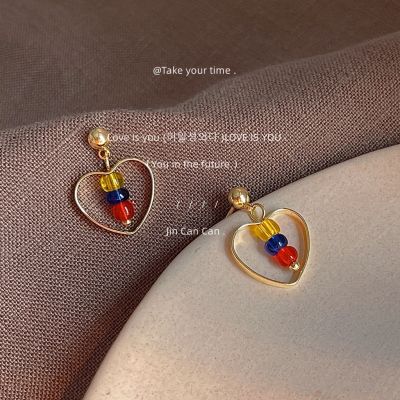 [COD] Niche ! Hand-made design sense 925 silver needle-plated 14K glass heart-shaped stud earrings sweet earringsTH