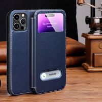 Genuine Leather Clear View Window Phone Case For Iphone 14 13 12 11 Pro Max XR XS X 7 8 Plus SE 2020 2022 Magnetic Flip Cover