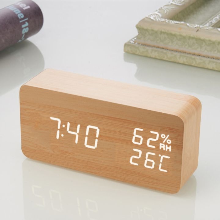 นาฬิกาปลุกแบบติจิตอล-d2แบบตั้งโต๊ะไม้ควบคุมด้วยเสียงพร้อมจอแสดงอุณหภูมิแบบเลื่อนนาฬิกาตั้งโต๊ะนาฬิกาข้อมือไม้