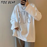 TIDE BEAR เสื้อสเวตเตอร์แขนยาวสวมหัวผู้ชายแขนยาวพิมพ์ลายคอกลมผู้ชายเสื้อสเวตเตอร์ลำลองบางสไตล์หลวม