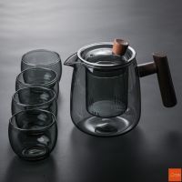 FOURETAW 480ML Glass Teapot Wood Handle Chinese Tea Ceremony Transparent Teawear Set Cup Filter High Boron Silicon Janpanese Pot Pots Pans