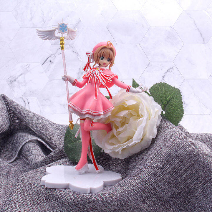 อะนิเมะสีชมพูชุดคอสเพลย์card-captor-sakura-action-figures-ของเล่นสาวหุ่นจำลองทำจากพีวีซีชุดเค้กเครืองประดับของขวัญวันเกิดสำหรับเด็ก