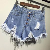 New Arrival Casual Summer Denim Women Shorts High Waists Fur-Lined Leg-Openings Plus Size Sexy Frayed Hole Short Ripped Jeans