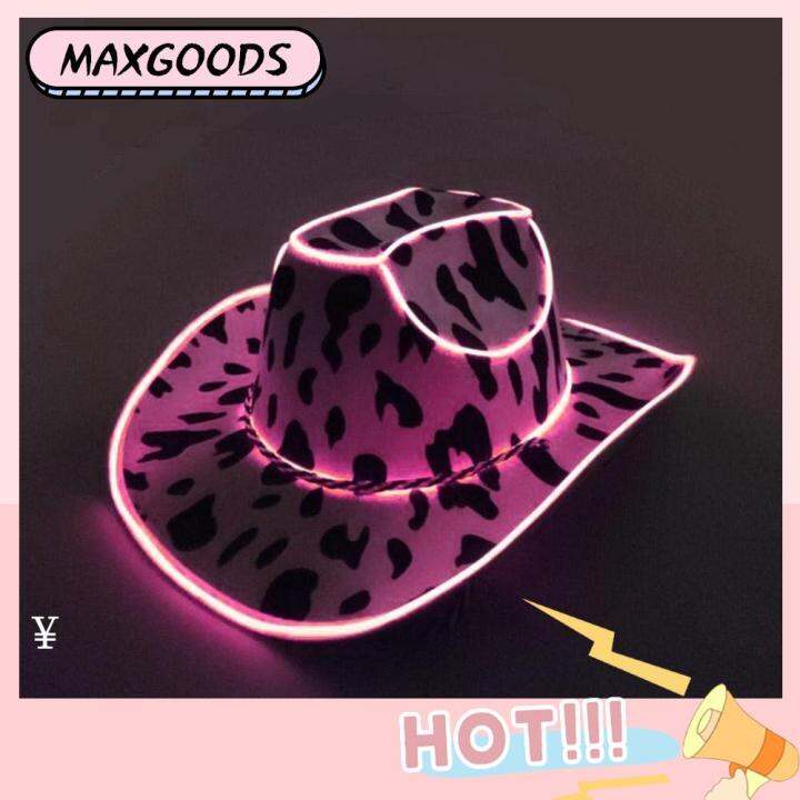 Maxg Pink Space Cowgirl Hat Holographic Cosplay Prop Bridal Party Hat Fashion Wide Brim Led 1960