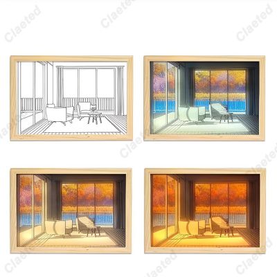 Creative Wooden Frame Table Lamp LED Acrylic Photo with Advanced Light Shadow Effects for Home Decoration and Holiday Gift Night Lights