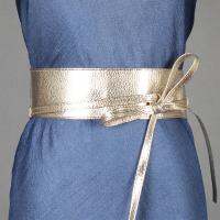 Spring Autumn Women Belt for Dress Fashion Metallic Color Soft Faux Leather Wide Belt Self Tie Wrap Waist Dress