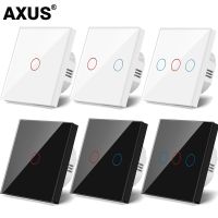 ₪ AXUS EU Touch Switch AC100-240V Led backlight Panel Tempered Crystal Glass wall Light sensory Switches 1/2/3 Gang Interruttore