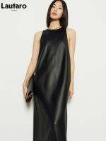 【YF】 Lautaro Spring Black Extra Long Faux Leather Tank Dress Autumn Elegant Stylish Backless Maxi Dresses for Women Clothing 2021