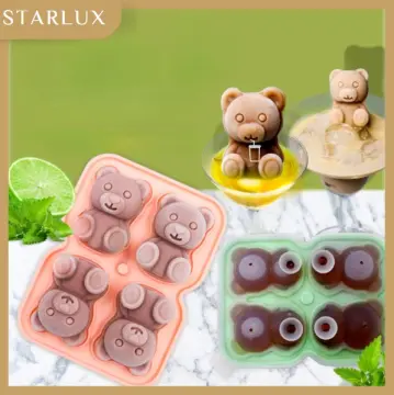 4 Grid Ice Cube Tray 3D Cute Bear Shape Ice Block Mold Silicone