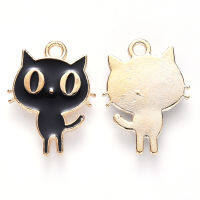 10pc Alloy Enamel Pendants Cat Shape Light Gold Black 19x14x2mm Hole: 1.8mm