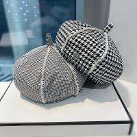 ผู้หญิงสีดำสีขาวลายสก๊อต Houndstooth ทอ Beret ฤดูใบไม้ผลิอเนกประสงค์แฟชั่นสาวฟักทอง Newsboy หมวก