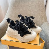 CODkuo0186 Ulzzang Womens Sports Shoes Korea Casual Fashion Retro Platform Lace-up Sneakers Wanita Sepatu