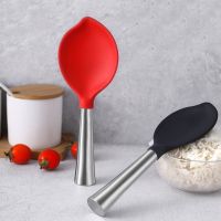 ◊❄﹉ Cooking Dinnerware Anti-rust Stand-up Silicone Stainless Steel Handle Spatula Rice Paddle Rice Scooper Serving Spoons