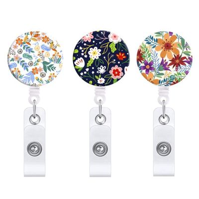 3PCS Badge Reels Retractable Flower Badge Holder with Alligator Clip Id Name Tag Holders for Office Worker Nurses