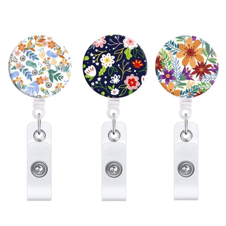 3pcs-badge-reels-retractable-flower-badge-holder-with-alligator-clip-id-name-tag-holders-for-office-worker-nurses