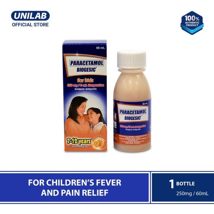 Biogesic for Kids 250mg Orange Suspension 60mL For Children's Fever And