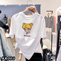 kr003พร้อมส่ง**สินค้ามาใหม่** เสื้อยืดคอกรมแฟชั่น แขนสั้น ลายอุซางิ เนื้อผ้านุ่ม ใส่สบาย ไม่ร้อน ผ้าไม่หนาไม่บางเกินไป unisex