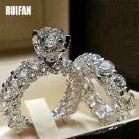 Ruifan 2ชิ้นเซ็ตเต็ม Rhinestone บิ๊กรอบคริสตัลแฟชั่นยุโรปแหวนแต่งงานชุดสำหรับผู้หญิงแหวนหมั้นเครื่องประดับ YRI168