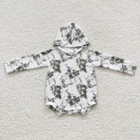 New Design RTS G​reen Ink Print Baby Hoodie Clothing Newborn Girls Bodysuits Boutique Infants Sleeved Rompers