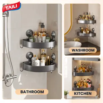 TAILI Corner Shower Caddy Suction Cup Storage Basket +Toothbrush Holder +  Soap Dish, DIY Drill-Free Removable Shower Accessories Kitchen Bathroom
