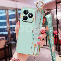 สำหรับ Realme C53 C51 เคสโทรศัพท์สายนาฬิกาชุบ6D พร้อมกรอบหลังซิลิโคนเนื้อนิ่มสะพายไหล่พาดลำตัวเชือกยาว