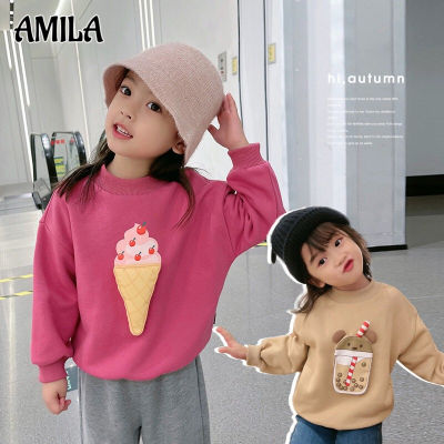 AMILA ท็อปส์ เสื้อกันหนาวเด็กผู้หญิง เสื้อสูทเด็กเกาหลี ท็อปส์ซูเด็กบุนวมกำมะหยี่ เสื้อผ้าเด็ก สเวตเตอร์ เสื้อผ้าเด็ก
