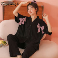 New Summer Autumn Popular Kawaii Duck Printing Clothes Women Sleepwear for Young Girls 100 Cotton Homewear Fashion Pajama Sets