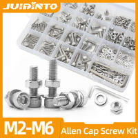 JUIDINTO Hex Socket Head Cap Bolts และ Nuts M2 M2.5 M3 M4 M5 M6 สแตนเลสอัลเลนหัวสกรู Nut เครื่องซักผ้าชุด Assortment-xnbno5044