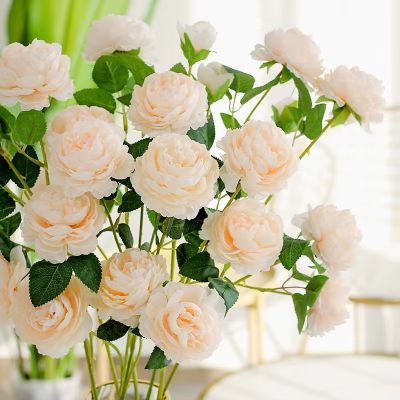 ❅✉ 10PCS / 5PCS 3 Heads Artificial Silk European Rose Flower Peony Fake Flowers Home Garden Party Wedding Decoration DIY Wreath