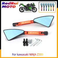 For kawasaki NINJA Z300 Z 300 Universal Motorcycle Accessories CNC Aluminum Blue Lens Rear View Side Mirror Laser Logo(Z300)