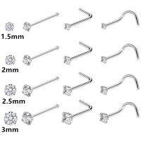 4/12PCS Stainless Steel Zircon Nose Piercing Stud Set L Shape Nose Ring Lot Twist Nose Ring Stud Bulk Body Piercing Nariz Pack Body jewellery