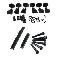 6 Pieces Black Sealed Electric Tuning Pegs Tuner 3L &amp; 1 Set Acoustic Guitar Bridge Pins Saddle Nut Parts 1xGuitar Saddle x 1x Guitar Nut (Black)