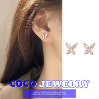 COCOJEWELRY ต่างหูหมุดเพทายผีเสื้อเครื่องประดับชุบทองต่างหูแฟชั่นสไตล์ Ins เครื่องประดับใหม่