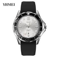 ⌚YHMEI Jam Tangan Sport ลำลองสำหรับผู้ชายนาฬิกาข้อมือหนังทหารหรูหราสีฟ้านาฬิกาข้อมือแฟชั่นสำหรับผู้ชายนาฬิกาโครโนกราฟ