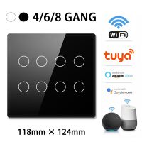 ◑☊✵ 4x4 brazylia Tuya WiFi inteligentny przełącznik AC 110-220V Panel dotykowy 4/6/8 Gang włącznik światła kontrola APP praca z AlexaGoogle Home