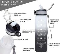 Sports Water Bottle With Time Markings, Durable, 1 Litre, 1 Click Open