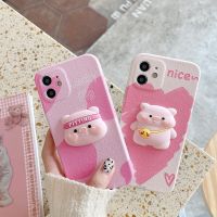 ♠ 3D Cartoon Cute Piggy Carrying a bag Pink cover For iPhone 11 12 Pro Max SE 7 8 X XS XR Plus Leather Silicone Fall Protect Case