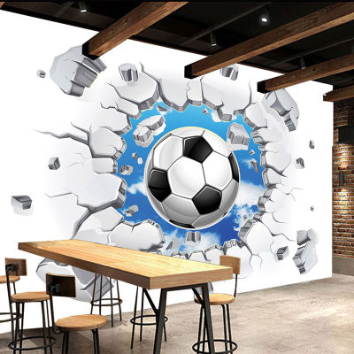 [hot]Custom 3D Mural Wallpaper Modern Simple Football Broken Wall Photo Wall Poster Kids Bedroom Living Room Creative Decor Sticker