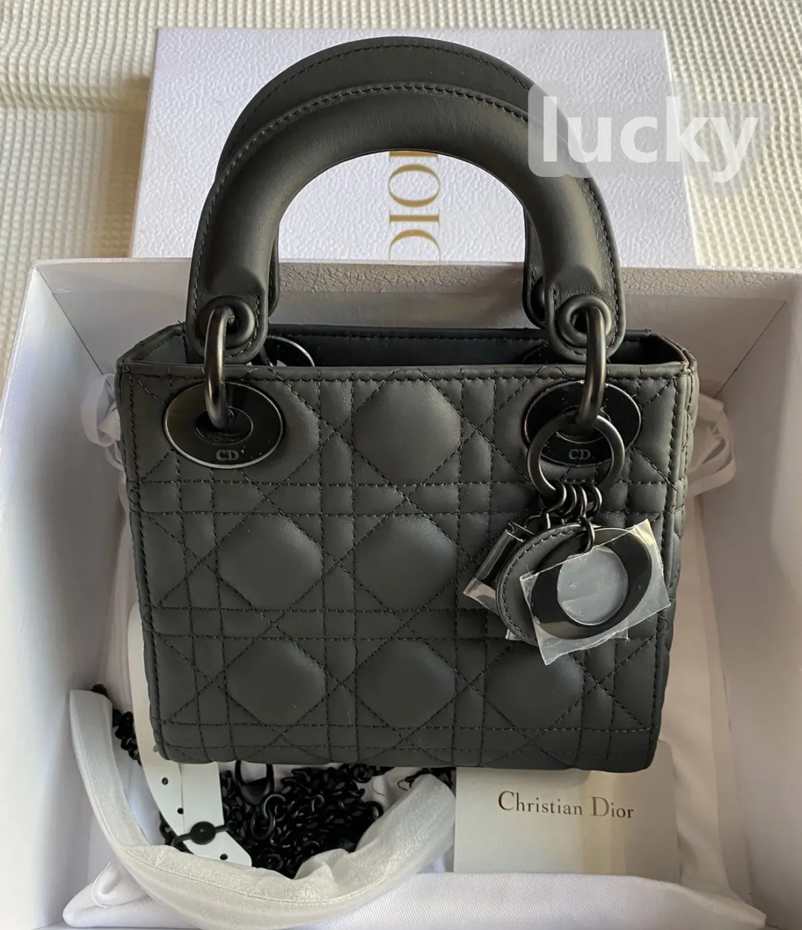 mini lady dior ultra black bag