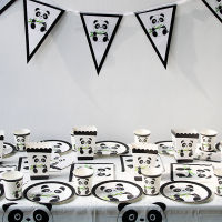 Hot Panda Theme Party Decor Tableware กระดาษถ้วยผ้ากันเปื้อน Panda ขวดสติกเกอร์ Baby Shower Party วันเกิด Supplies