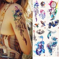 hot！【DT】✖┋✁  Watercolor Catcher Temporary Stickers Arm Painting Flash Tatto Waist Feather Fake