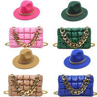 Dark green light fedora hat oversized chain accessory bag uni hat 2021 latest chain two-piece set шапка женская