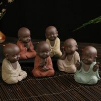 Buddha Statues Small Monk Color Sand Ceramic Home Club Geomantic Decoration Purple Figurine Tea Pet